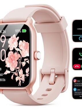 Rose Pink Silicone Smartwatch with Heart Rate & Notifications